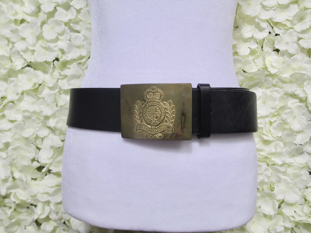 s black leather belt w/ brass buckle