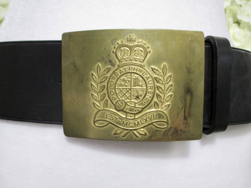 s black leather belt w/ brass buckle