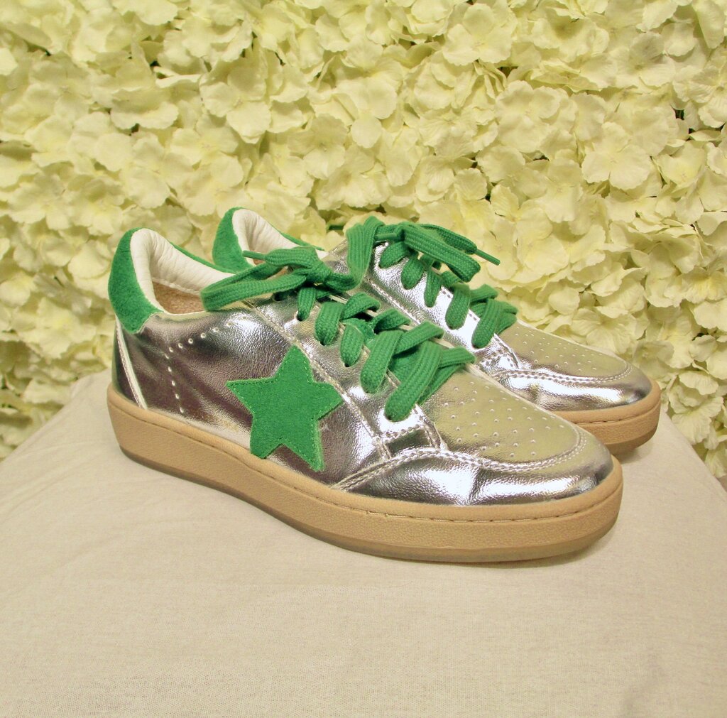 7.5 green silver metallic sneakers