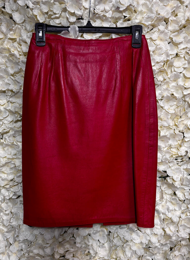 red leather pencil skirt
