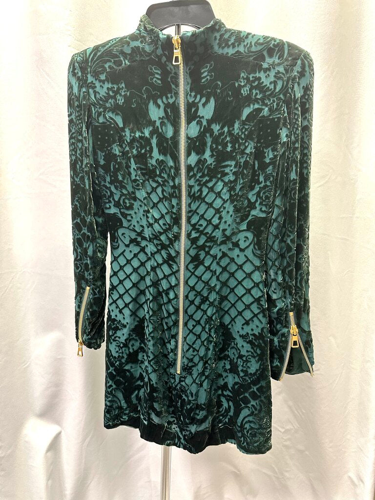 Balmain x H&M Green Velvet Monk Neck Mini Dress Limited Edition Size 8
