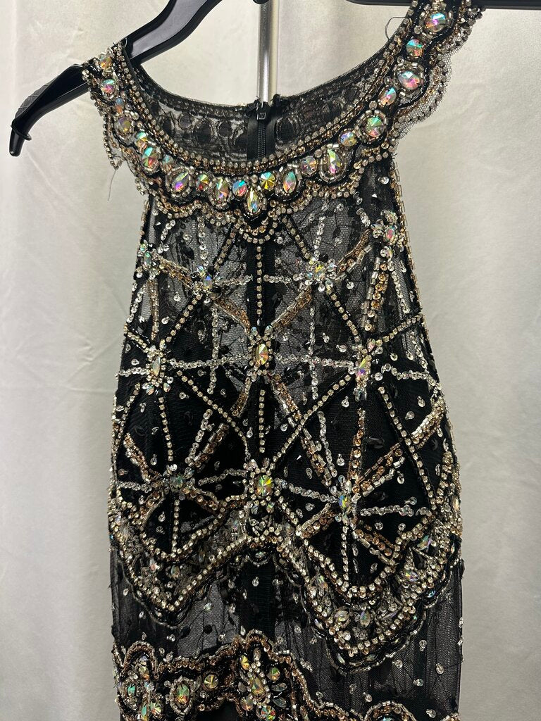 Jovani Black and Gold and Silver Embellished Halter Formal Mini Dress Size 4