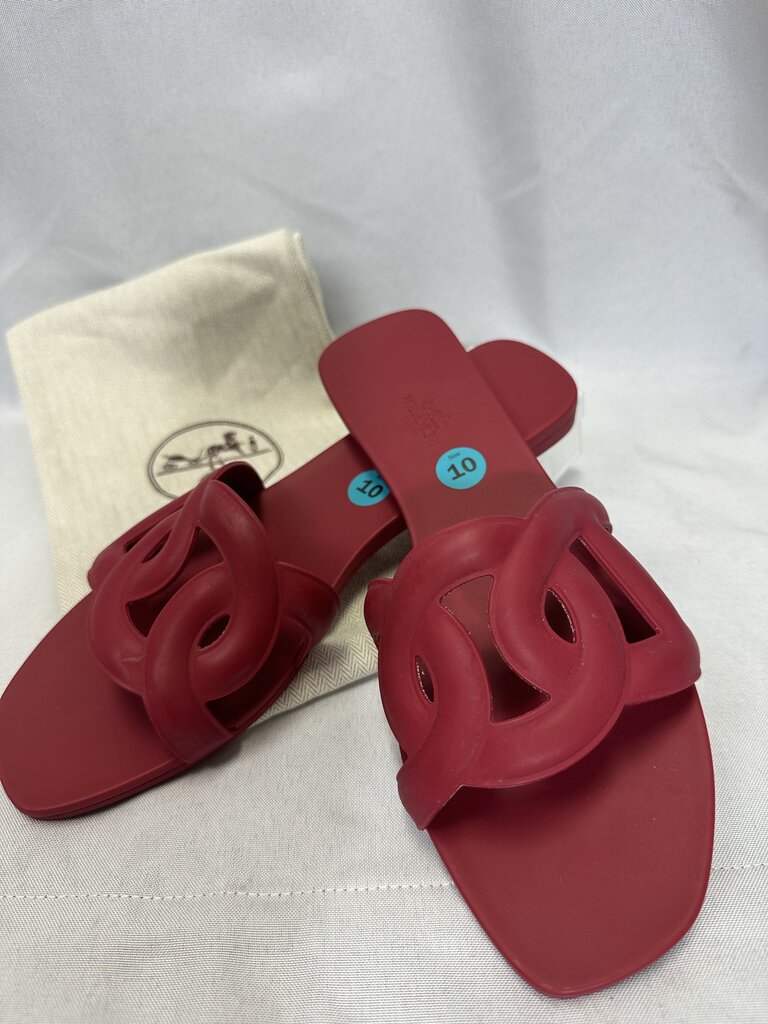 Hermes Aloha Chaine d'Ancle Rose Flat Rubber Sandals