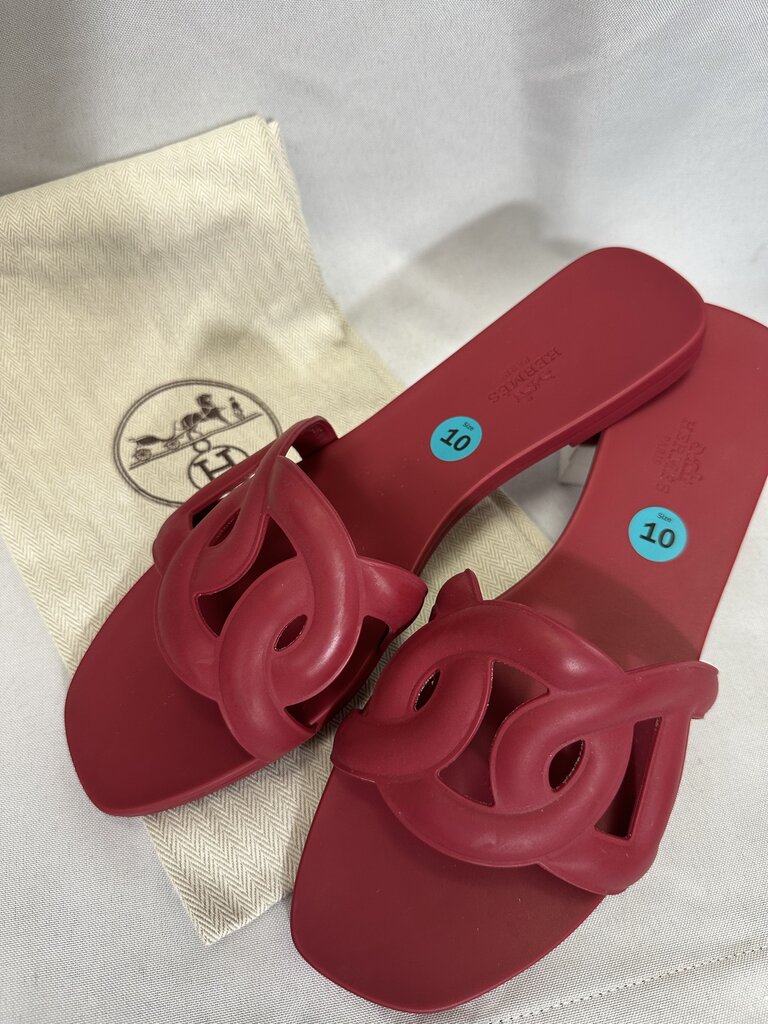 Hermes Aloha Chaine d'Ancle Rose Flat Rubber Sandals