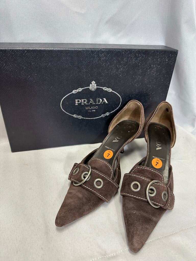 Prada Vintage Brown Buckle Heels