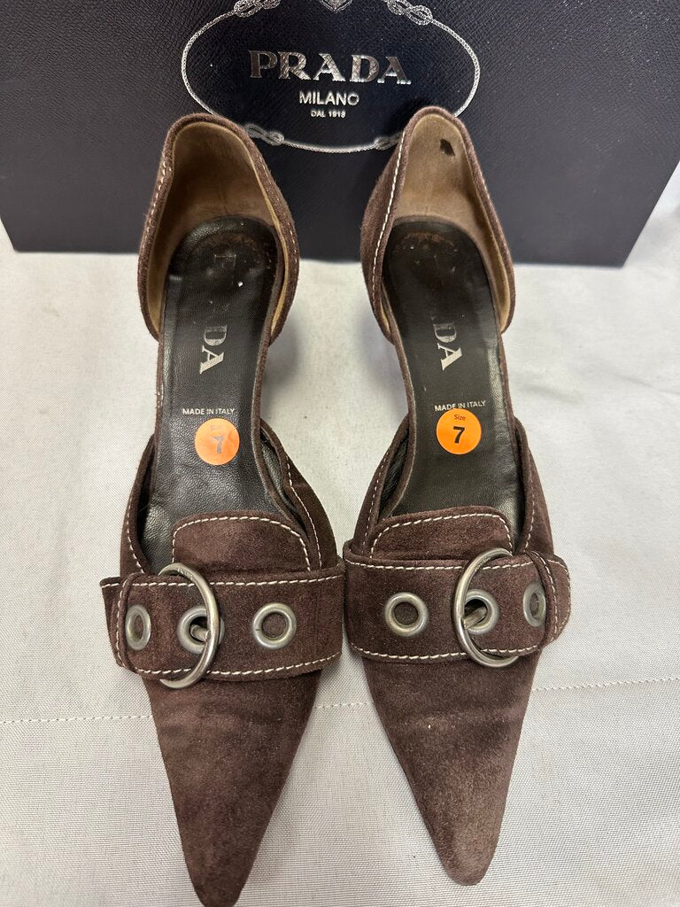 Prada Vintage Brown Buckle Heels