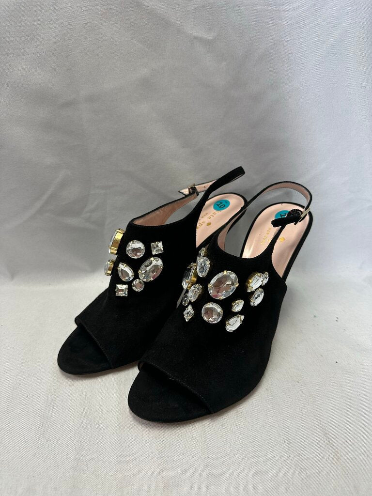 Kate Spade Suede Crystal Embellishment Black Heels