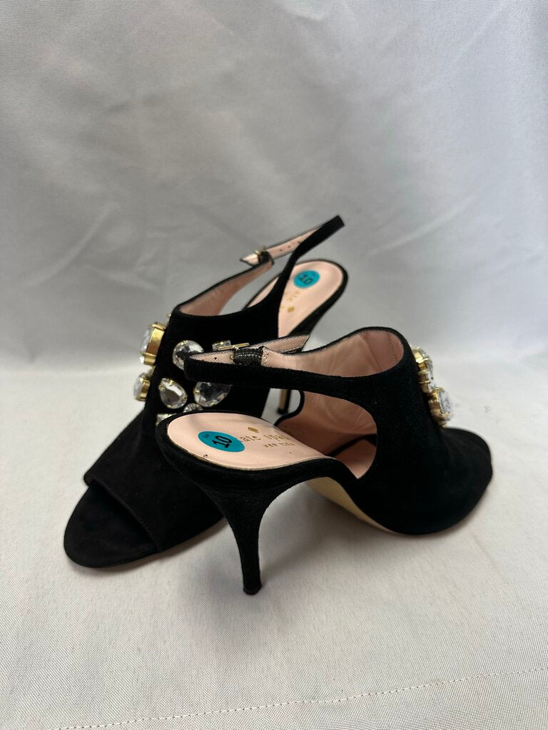 Kate Spade Suede Crystal Embellishment Black Heels