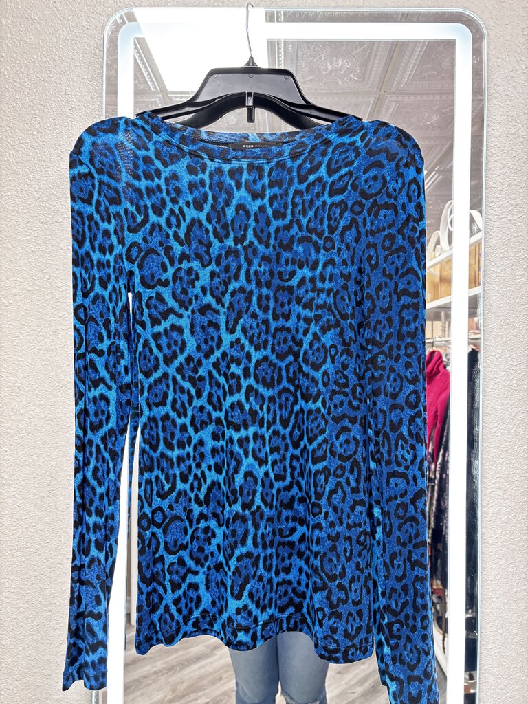 s blue long sleeve leopard top