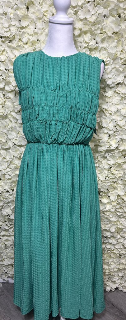 green solid checker midi dress