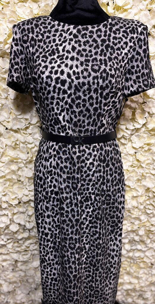 Calvin Klein Black & White Pattern Dress with Belt