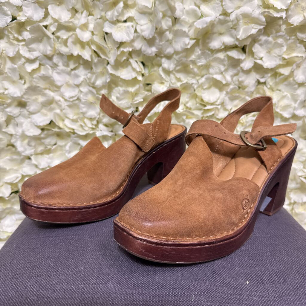 brown suede sandal clog