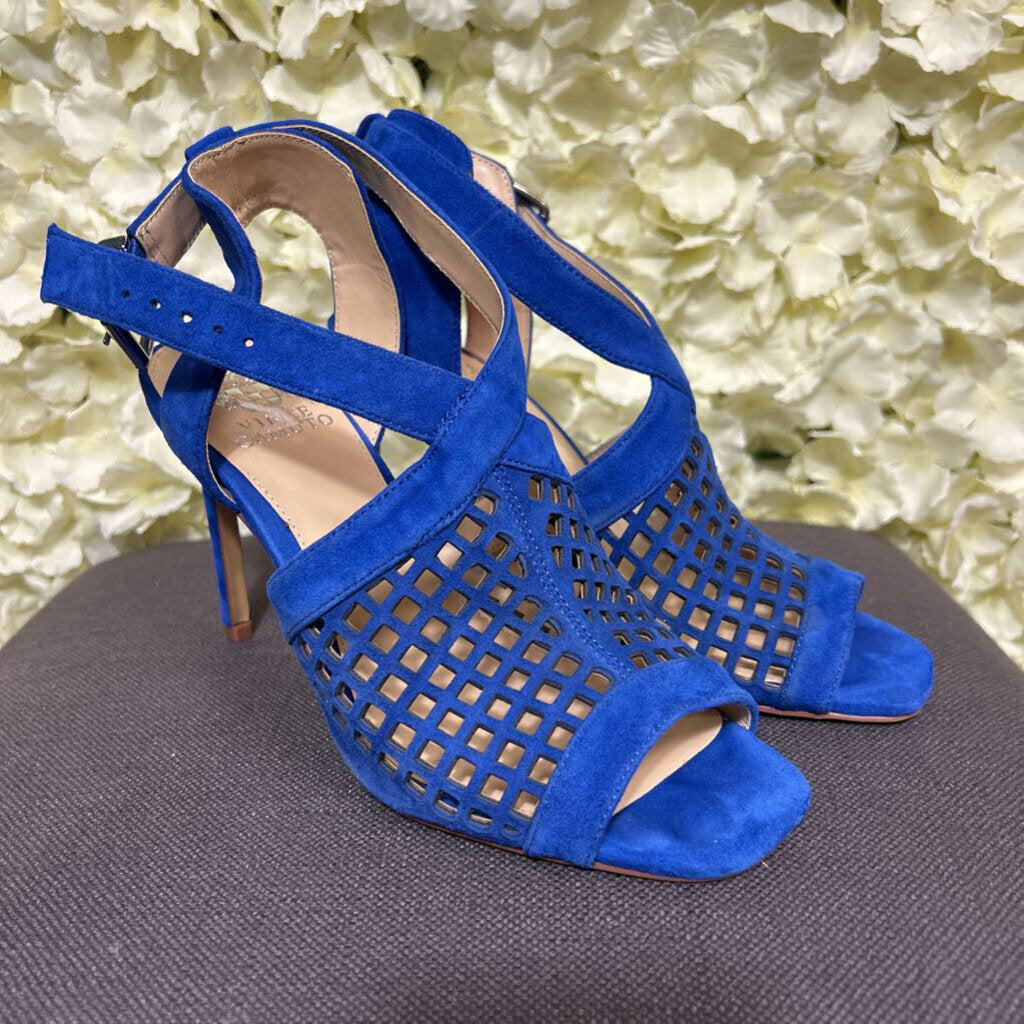Peveli cobalt blue suede heel sandal
