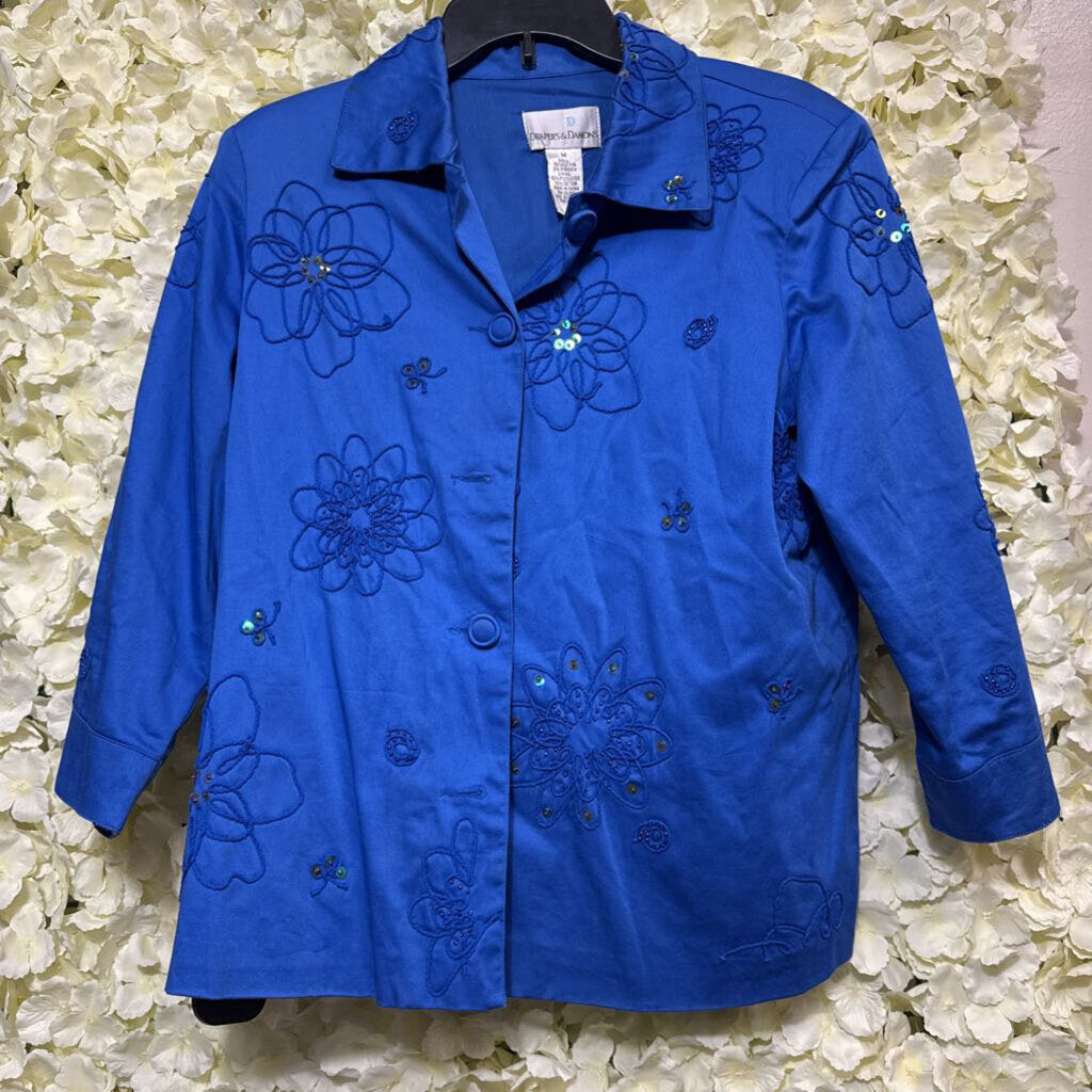 blue sequin floral jacket