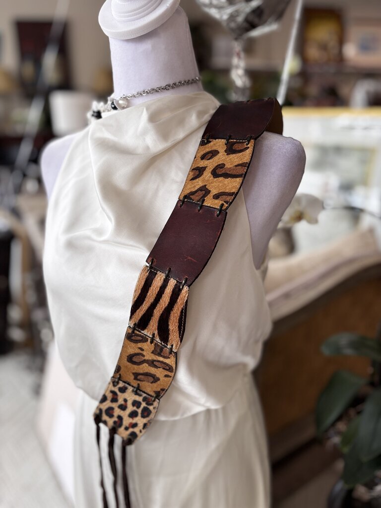 leather tassel animal print belt