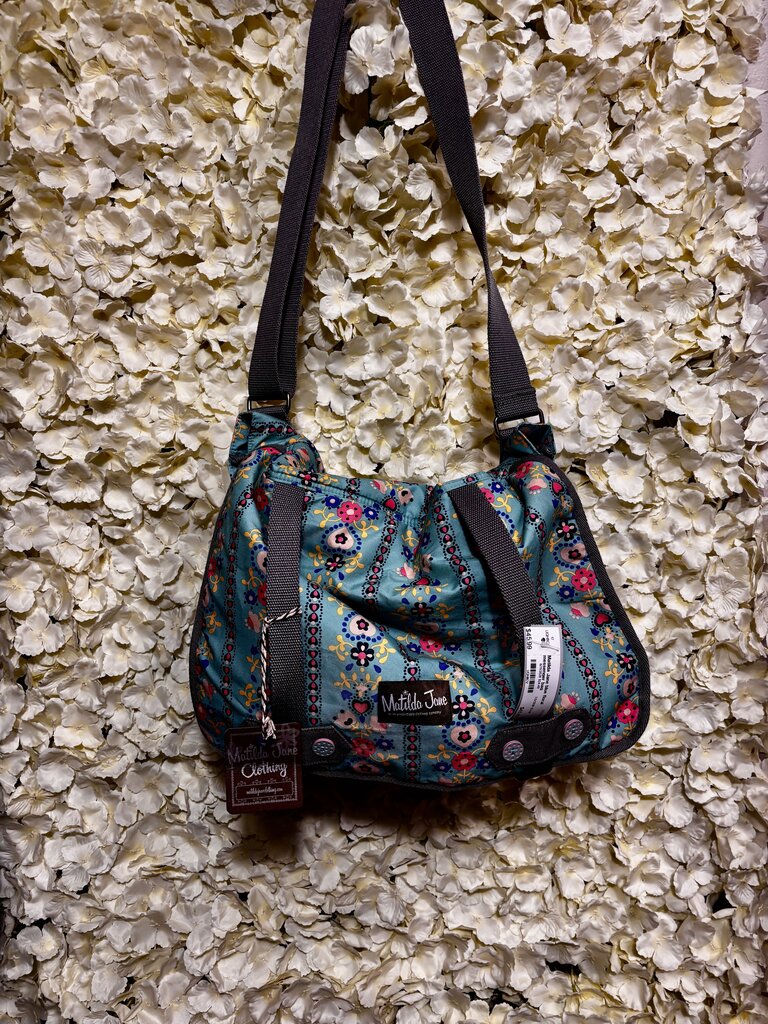 blue floral messenger bag