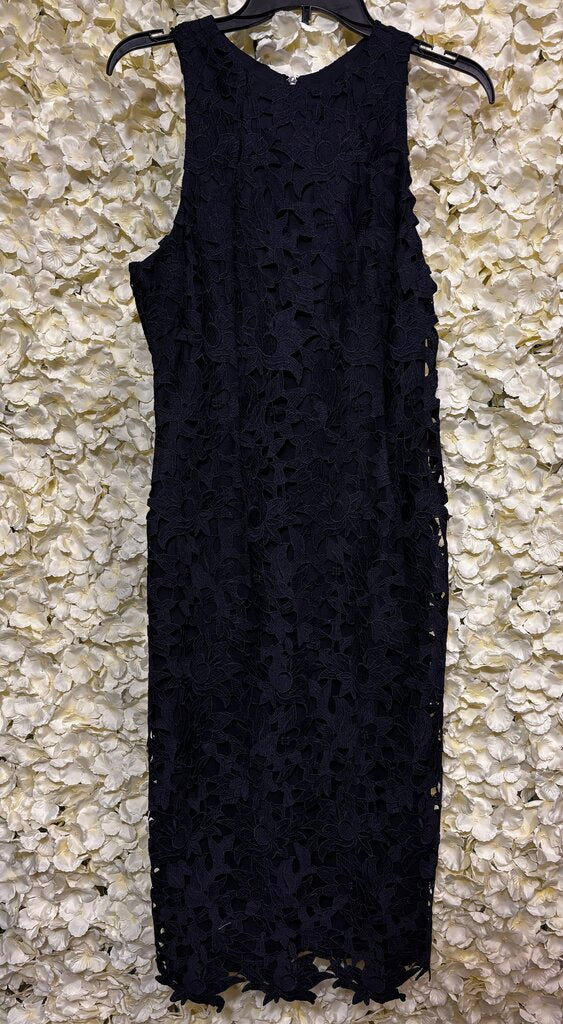 navy embroidered sleeveless dress