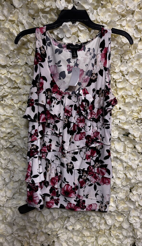 cream black pink floral ruffle tank top