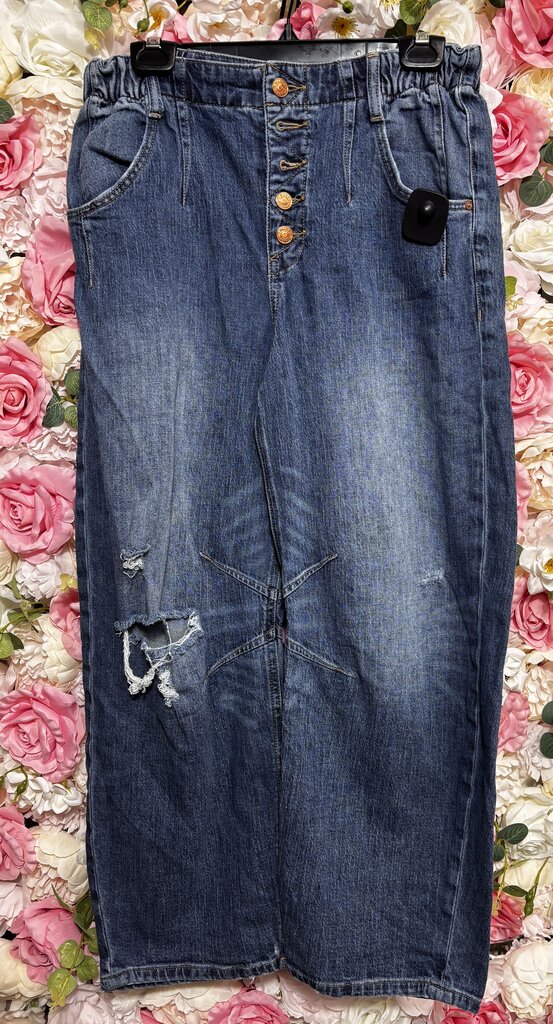 blue scrunched waist jean