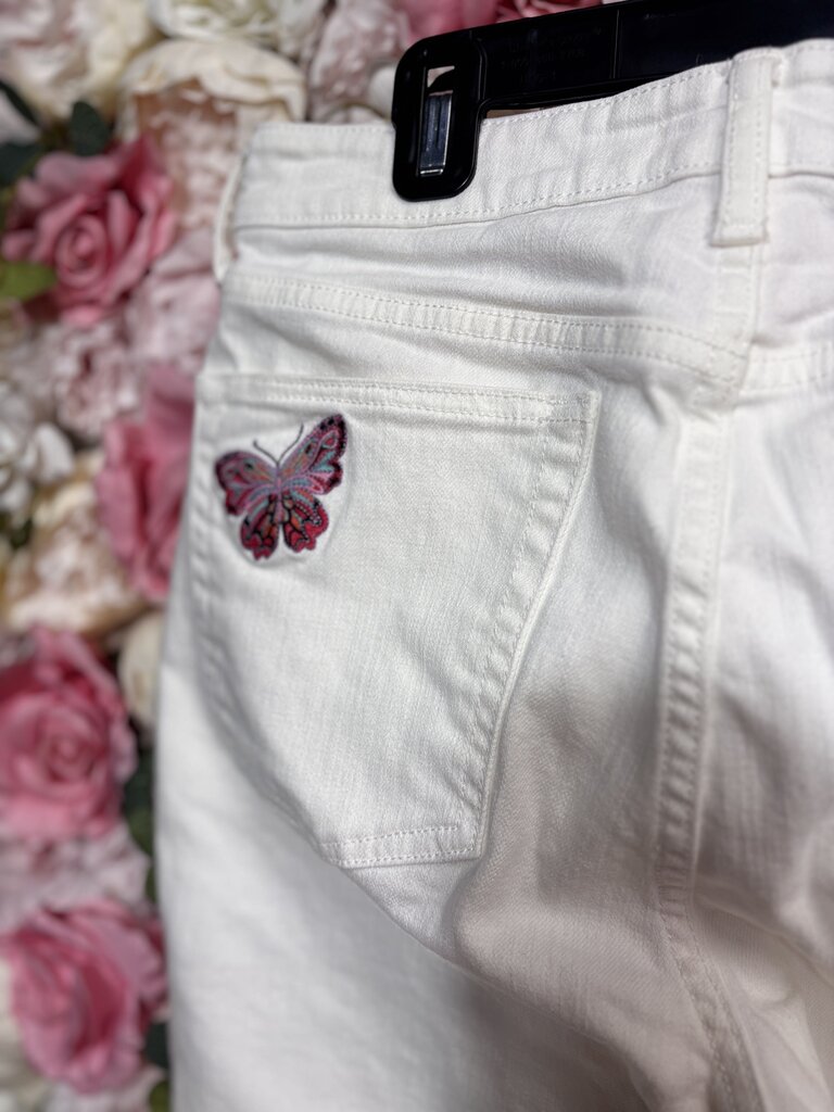 cropped baby boot white jean butterfly patch pocket