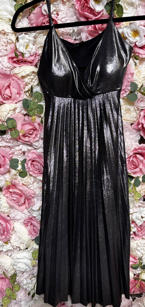 silver metallic dress spaghetti strap midi