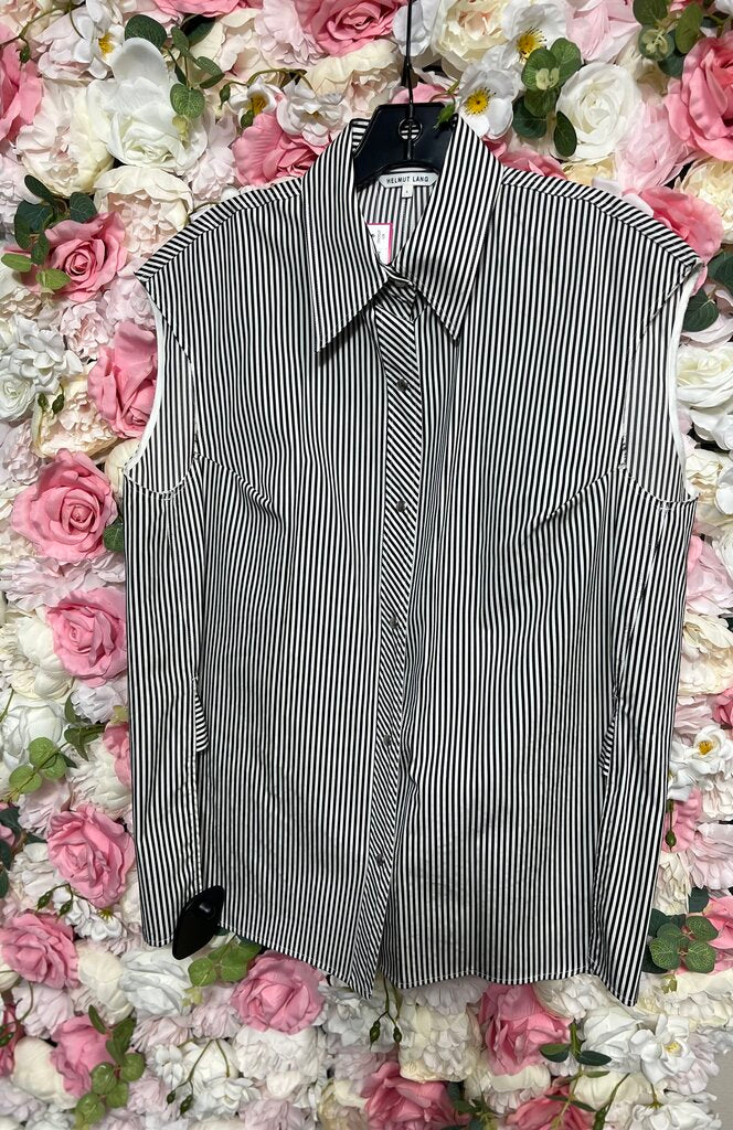black white stripe sleeveless button up