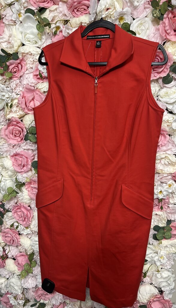 red vneck zip-up sleeveless dress