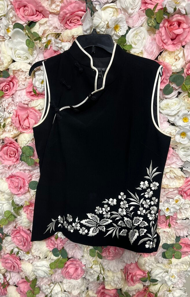 black vest white satin lined top