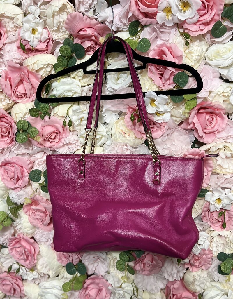 hot pink medium size tote with gold hardware
