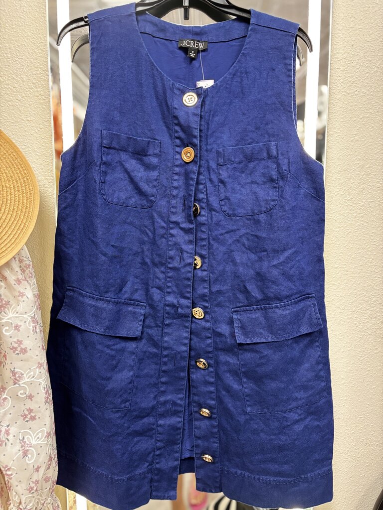 navy button down gold button sleeveless dress