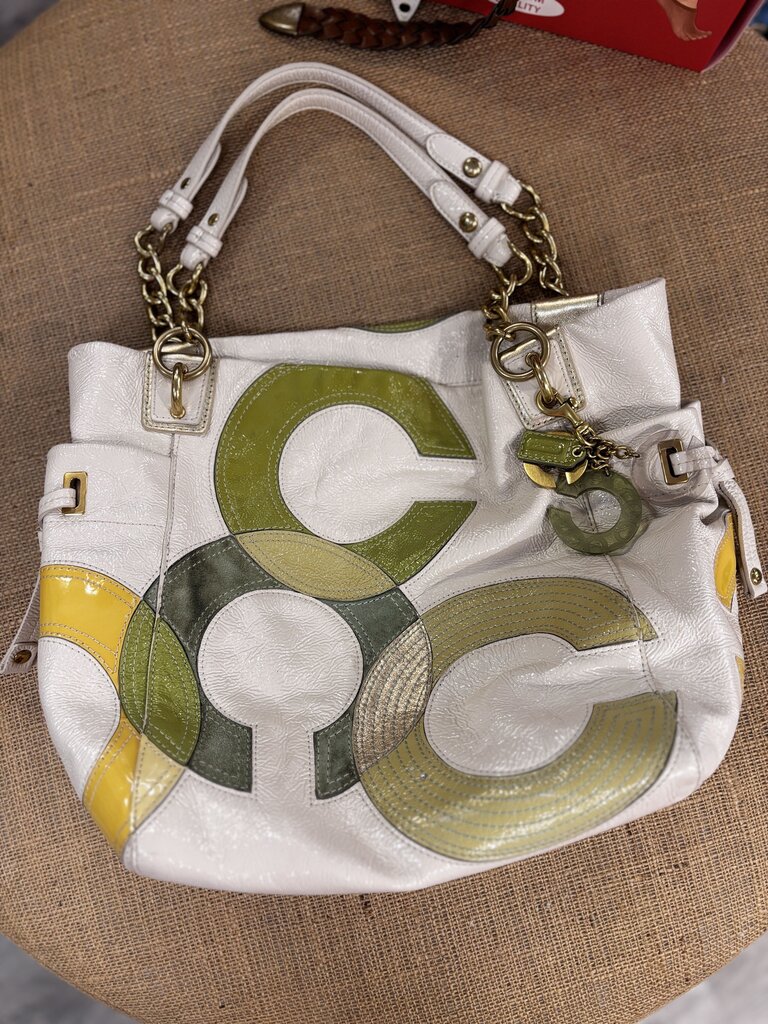 yellow white green large tote purse
