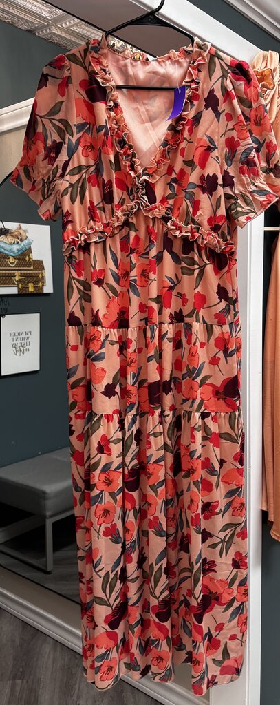salmon ruffle long sleeve maxi dress pinkfloral
