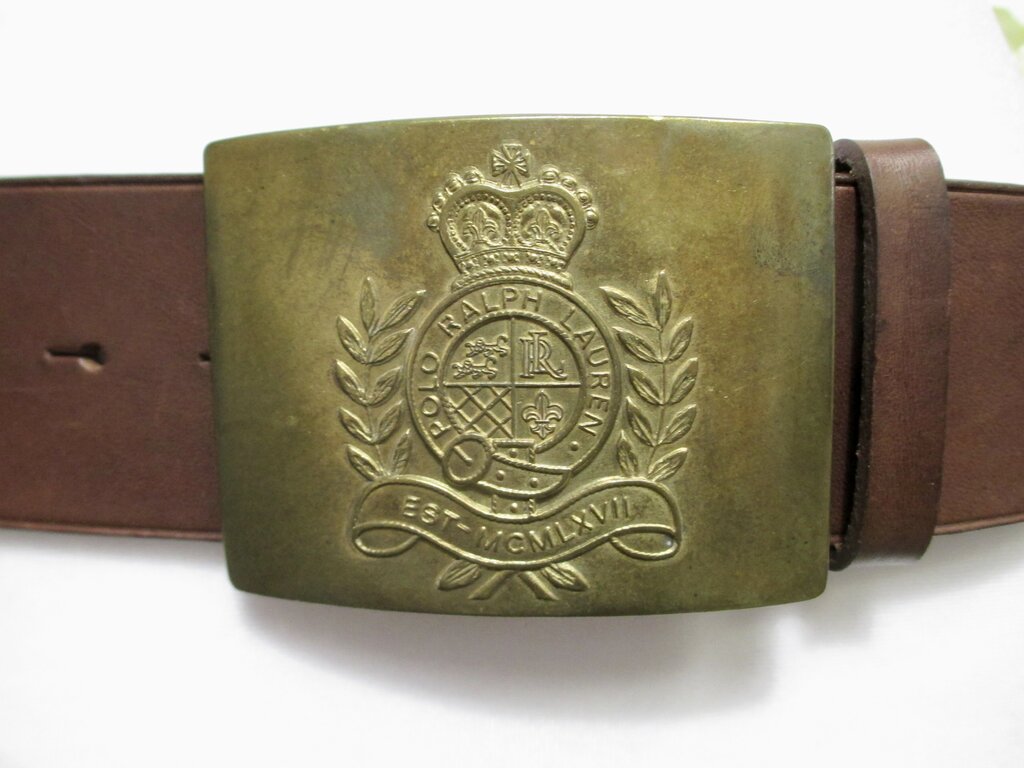 s brown leather belt w/ brass buckle
