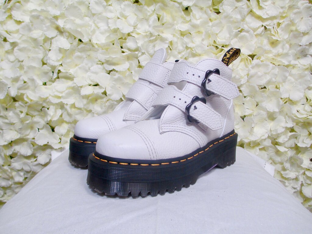 5 white 2 strap floral boots