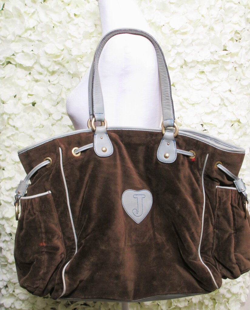 vintage juicy couture tote w/ brown velour mint lining heart charm