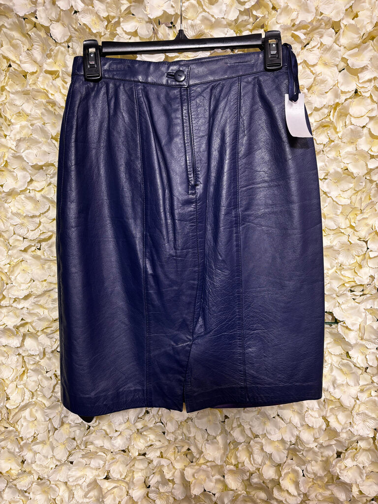 blue leather pencil skirt