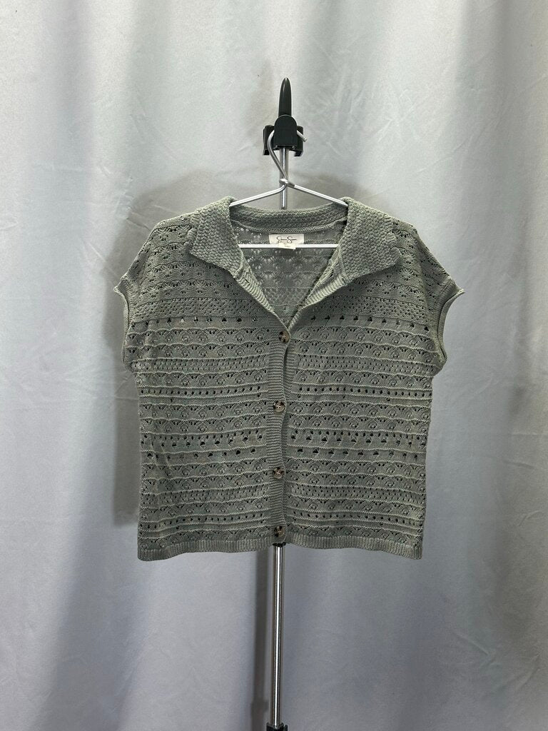 Jessica Simpson Green Knit Button-up Top L