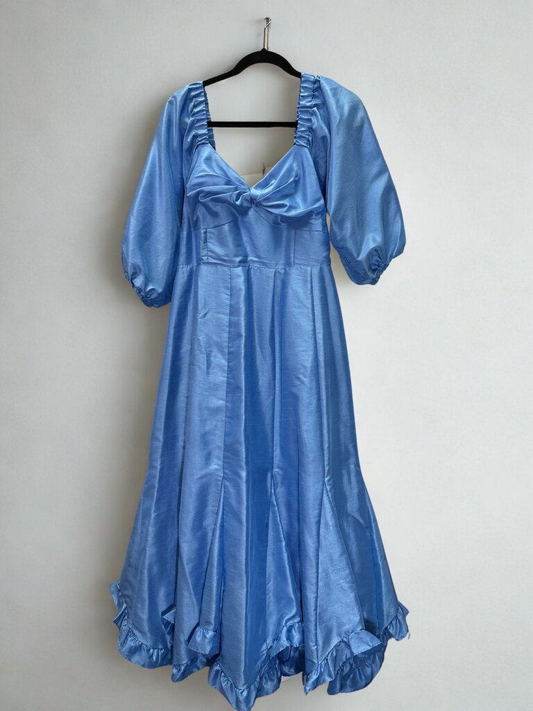 Anthropologie Hutch Blue Twist-Front Puff-Sleeve Ruffle-Hem Dress L
