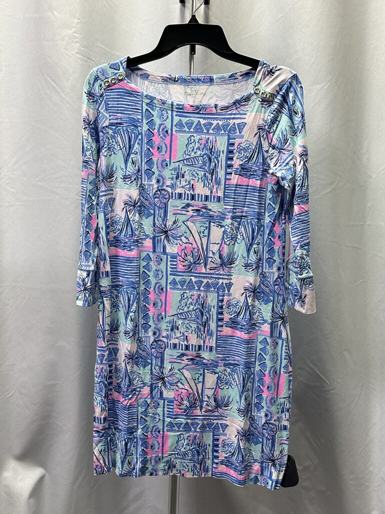 Blue coastal design 3/4 sleeve dress M