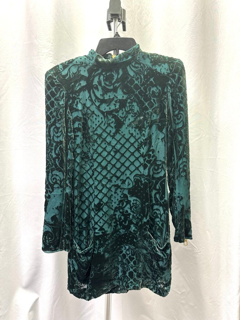 Balmain x H&M Green Velvet Monk Neck Mini Dress Limited Edition Size 8