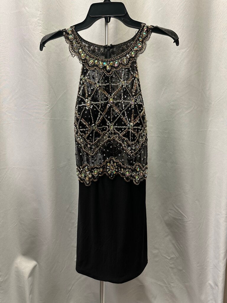 Jovani Black and Gold and Silver Embellished Halter Formal Mini Dress Size 4