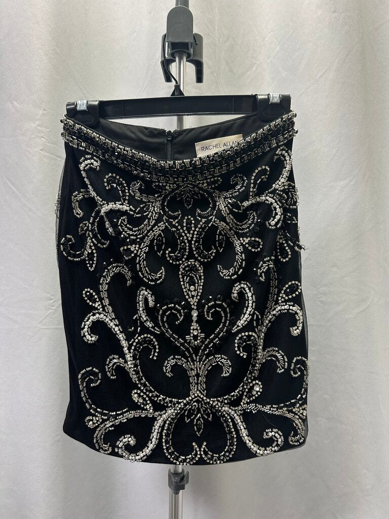 Rachel Allan Short Black and Silver Embellished Mini Skirt and Halter Set Size 6