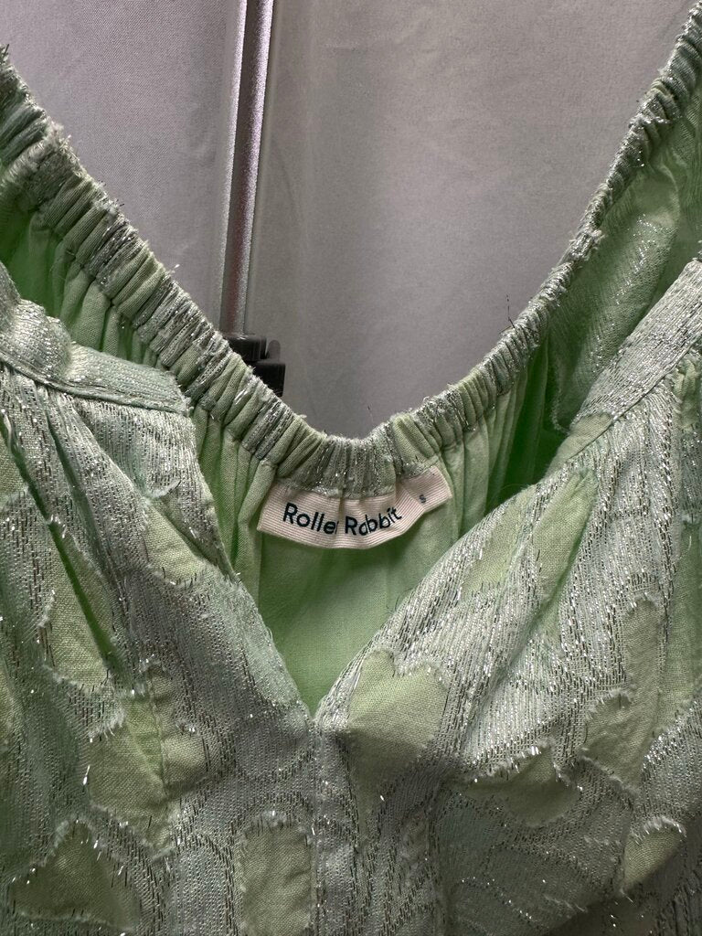 Roller Rabbit Clermont Sage Green Metallic Tiered Maxi Dress, Small