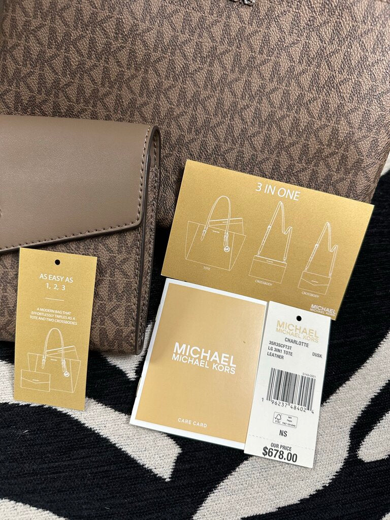 Michael Kors 3 in 1 Charlotte Dusk Leather Tote and Two Crossbodies