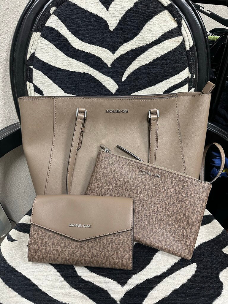 Michael Kors 3 in 1 Charlotte Dusk Leather Tote and Two Crossbodies