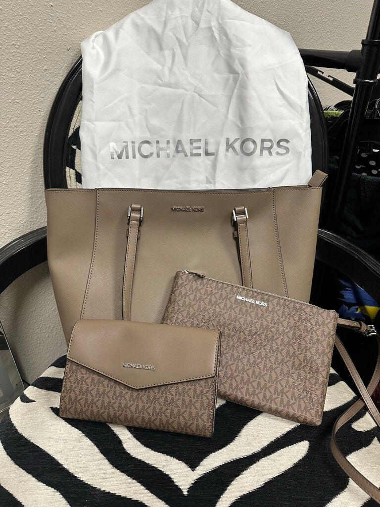 Michael Kors 3 in 1 Charlotte Dusk Leather Tote and Two Crossbodies