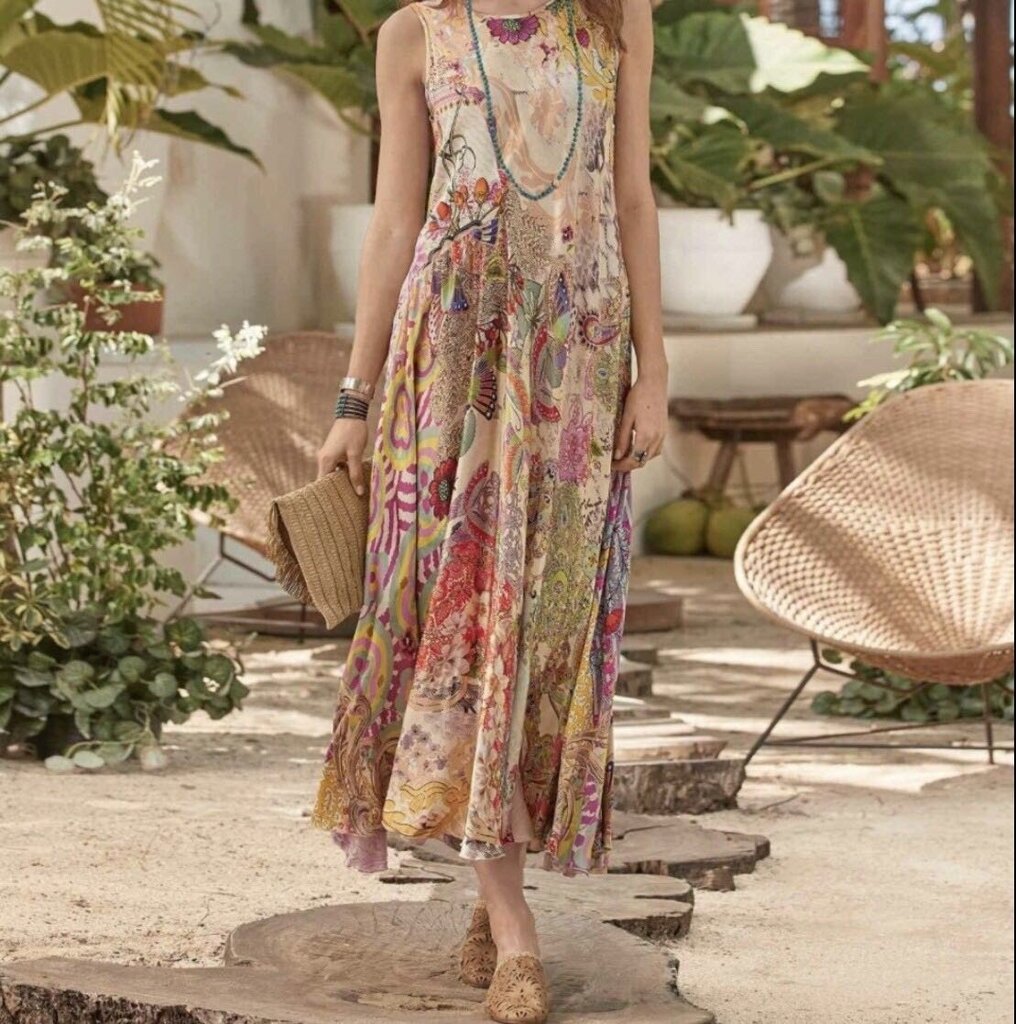 Johnny Was Medium Sleeveless "Alyssa" Boho Floral Maxi Dress