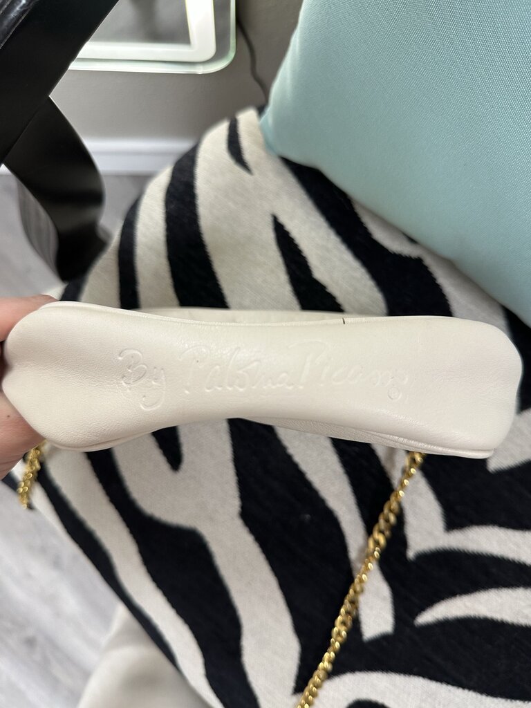 Vintage Paloma Picasso Off-White Gold Chain Leather Purse