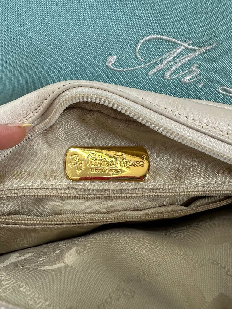 Vintage Paloma Picasso Off-White Gold Chain Leather Purse