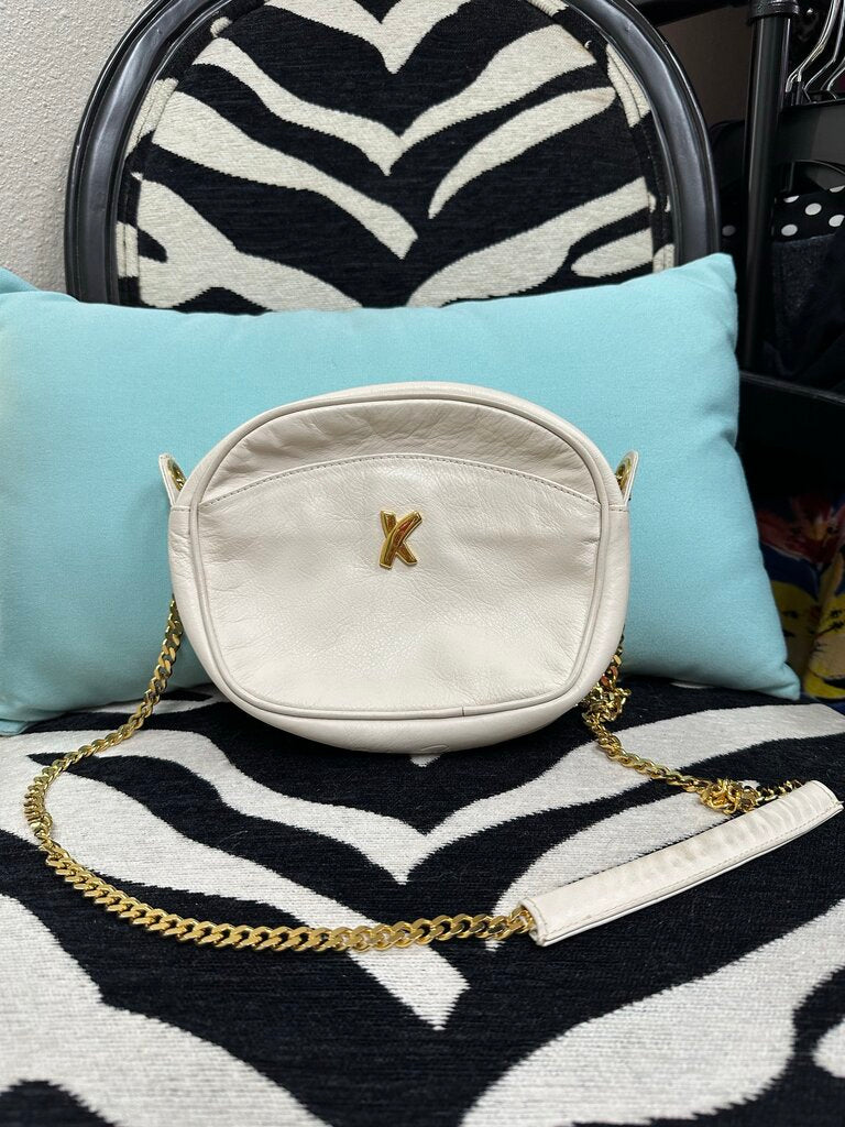 Vintage Paloma Picasso Off-White Gold Chain Leather Purse